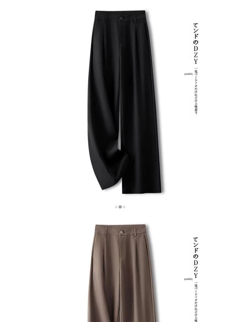 Women's Grey Wide-Leg High-Waisted Slimming Suit Pants for Spring/Autumn 2025