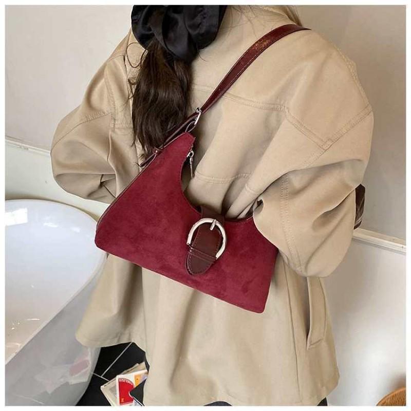 

Super Popular Niche Suede Bag Women s Cross-body Retro All-matching Single-shoulder Underarm 28x8x21 вина червоного кольору