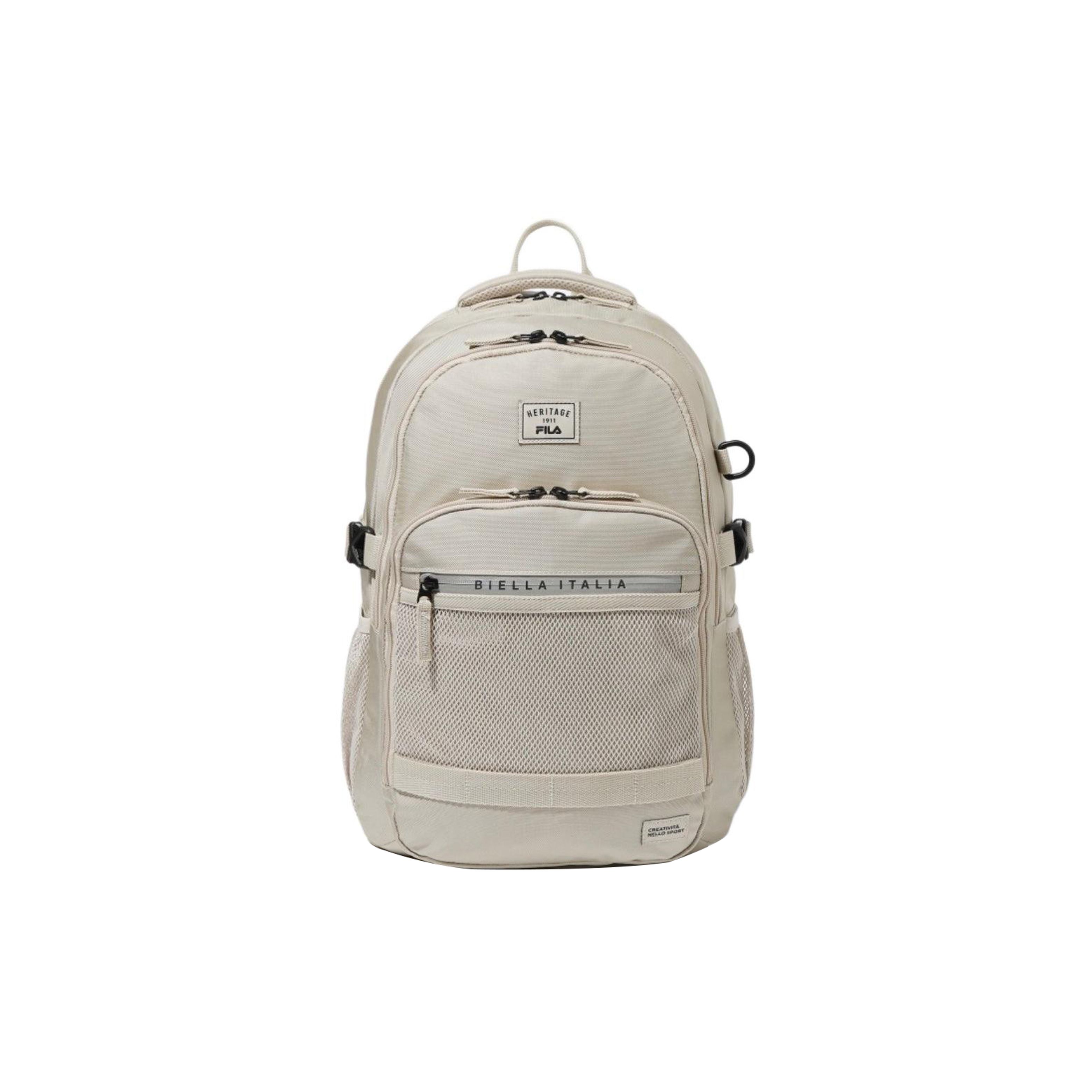 FILA Casual Solid Color Sports Zipper Backpack Unisex backpack Beige FS3BPF5004X-LBG Beige