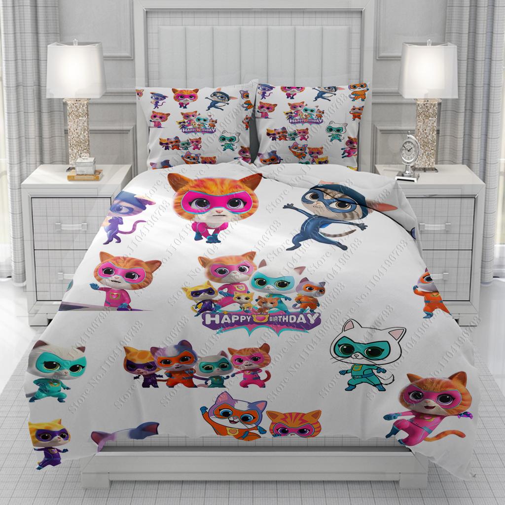 Super Kitties Duvet Cover Men women/Children KID Printing Cute Cartoon Bedding Set  Comforter Bed Soft