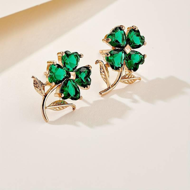 Emerald Women's Luxury Rhinestone Four-Leaf Clover Earrings