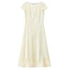 Elegant Tencel Jacquard Puff Sleeve A-Line Dress