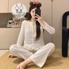 Korean Floral Cotton Pajama Set for Women with Chest Pads - Pink, Autumn 2025