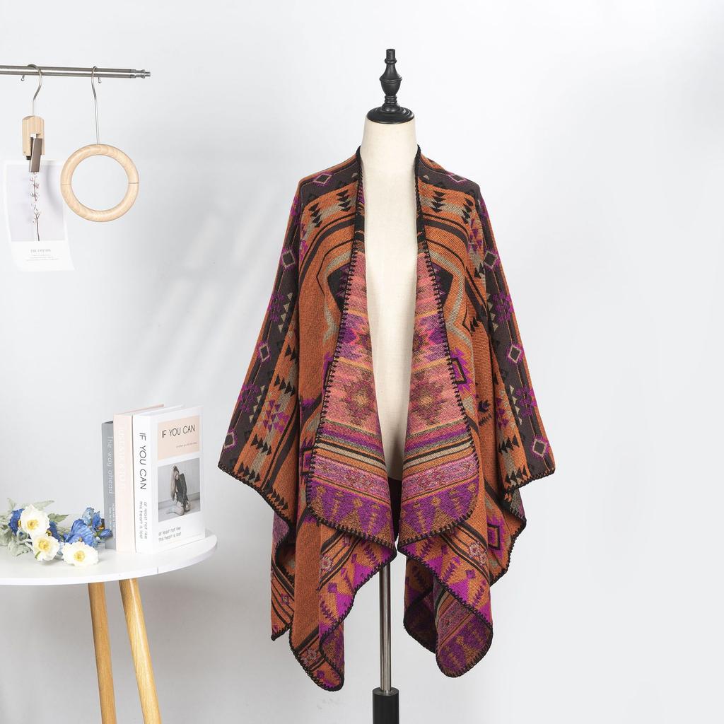 Outdoor Travel Camping Shawl Women'S Double-Sided Large Scarf Ethnic Style Warm Cape Shawl