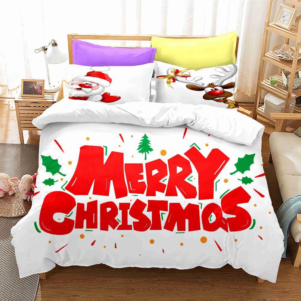 3D Digital Printing Bedding Four-Piece Set Three-Piece Set Christmas Bed Sheet Quilt Pillow