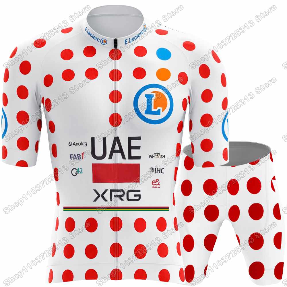Team Radsporttrikot Set Tadej Pogačar Radsportbekleidung Gelb Grün Rot Gepunktet Weiß Rennrad Trikot Trägerhose