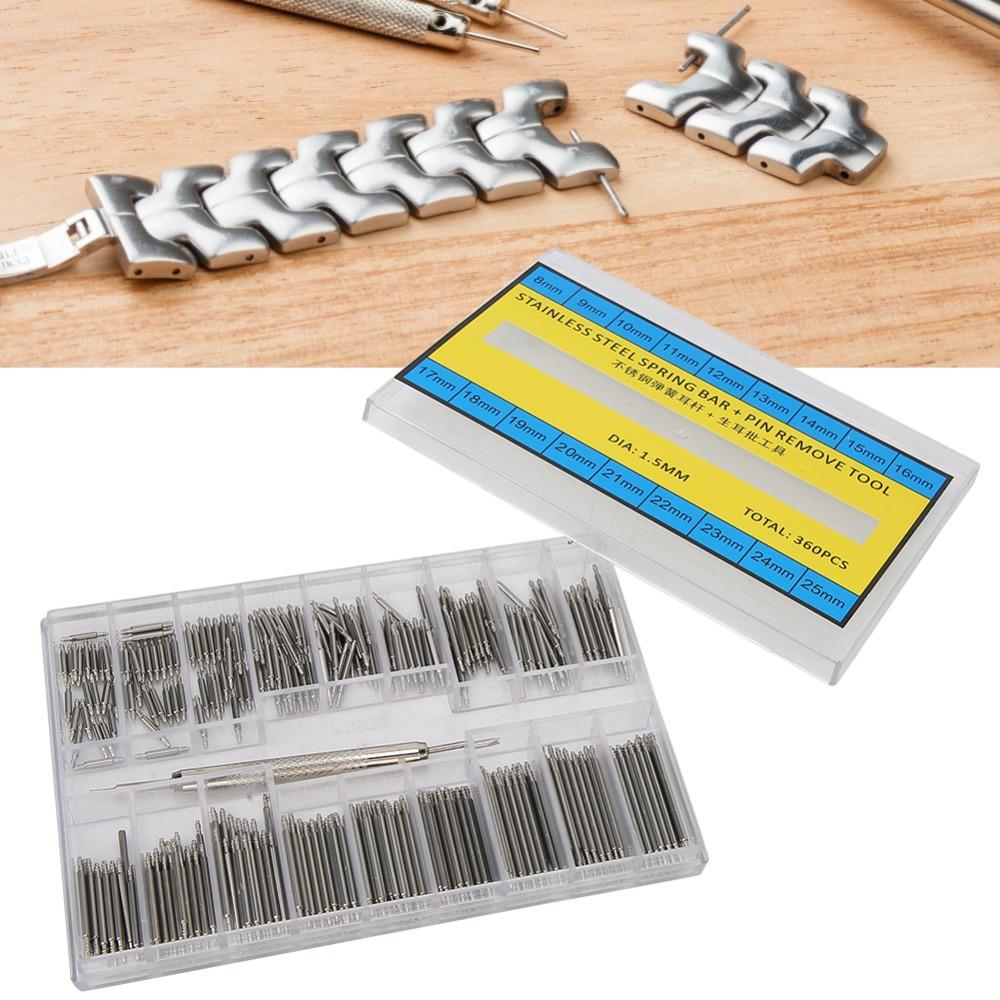 360Pcs Stainless Steel Watch Band Spring Bars Silver Watch Strap Link Remover Watch Repair