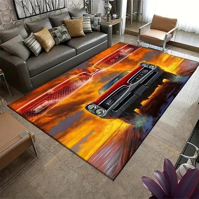 Vintage Sports Car F1 Rug Non Slip Floor Mat for Bedroom, Living Room & Doorway Retro Cool Home Decor Mat