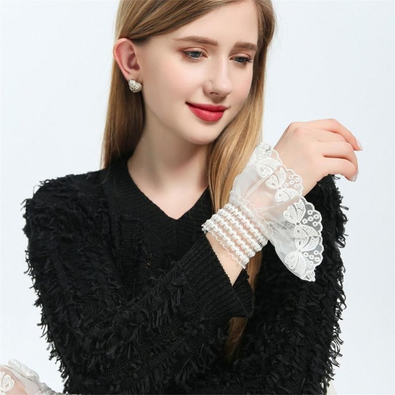 Embroidery Flower Arm Covers Comfortable Decorative Sleeves Wrist Cuff Sleeves For Women Teens Fashion Accessories