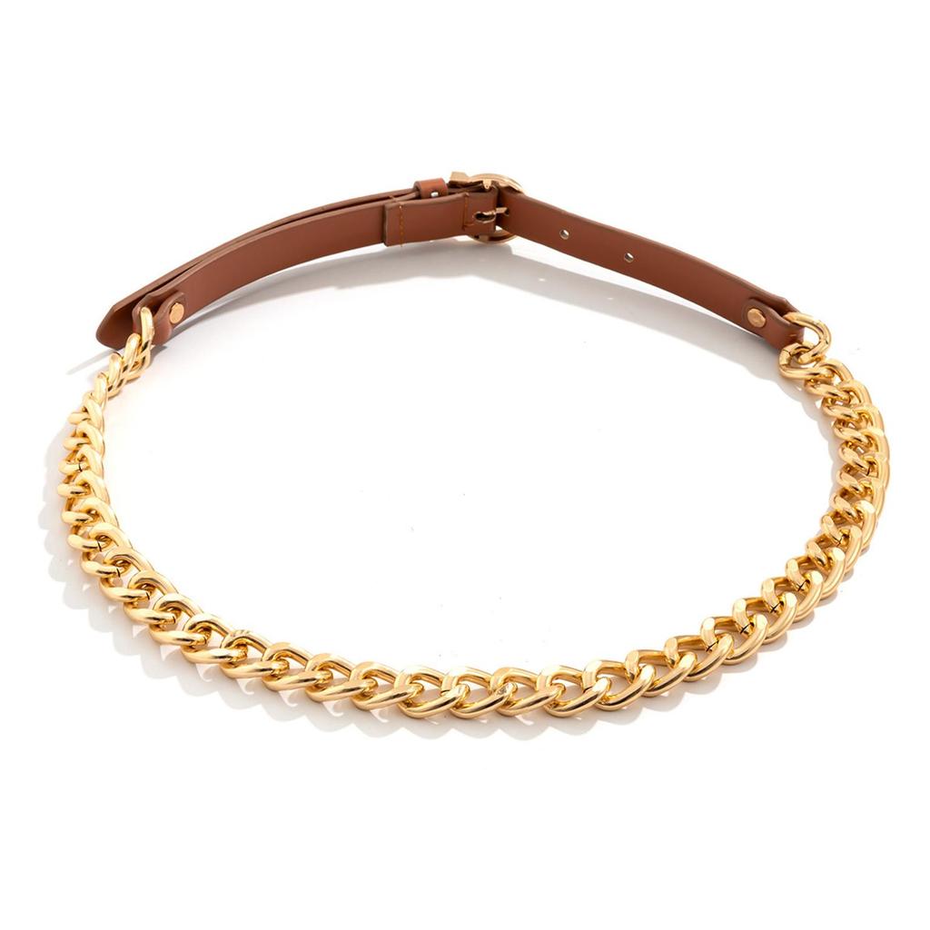 Fashion Women Waist Belt Metal Chain Dress Decorative PU Leather Waistbelt Pin Buckle for Unisex