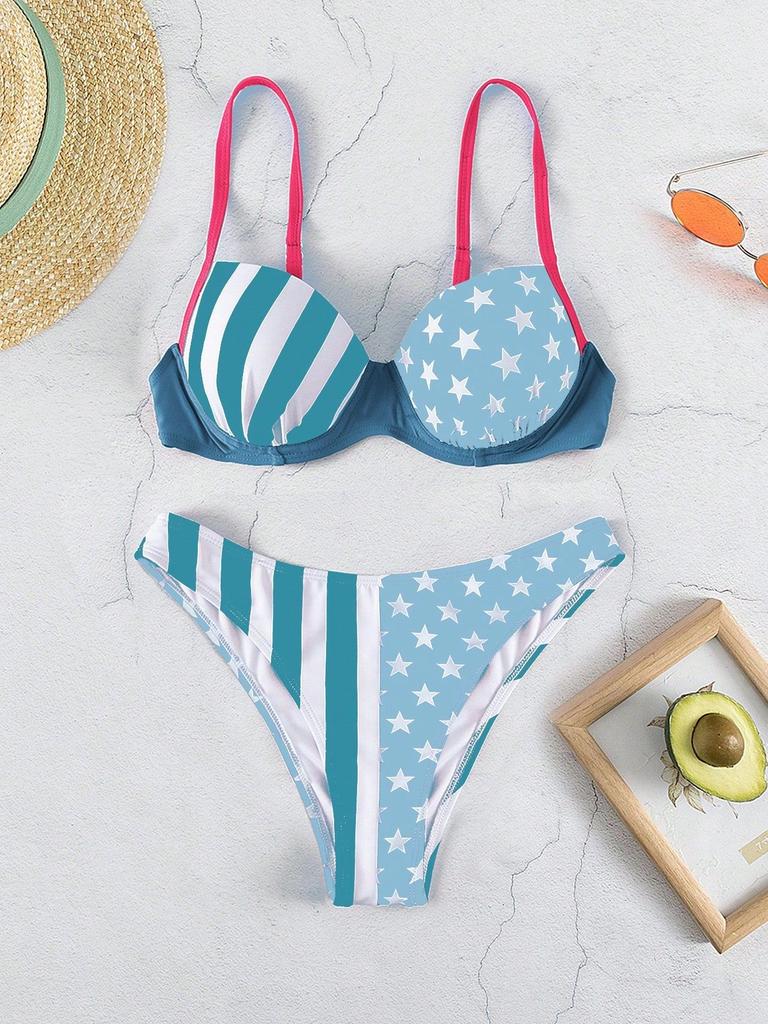 1011 neuer Bikini Europäischer und Amerikanischer High-Waist-Bikini Sexy Bikini mit Stahlbügeln und Push-up