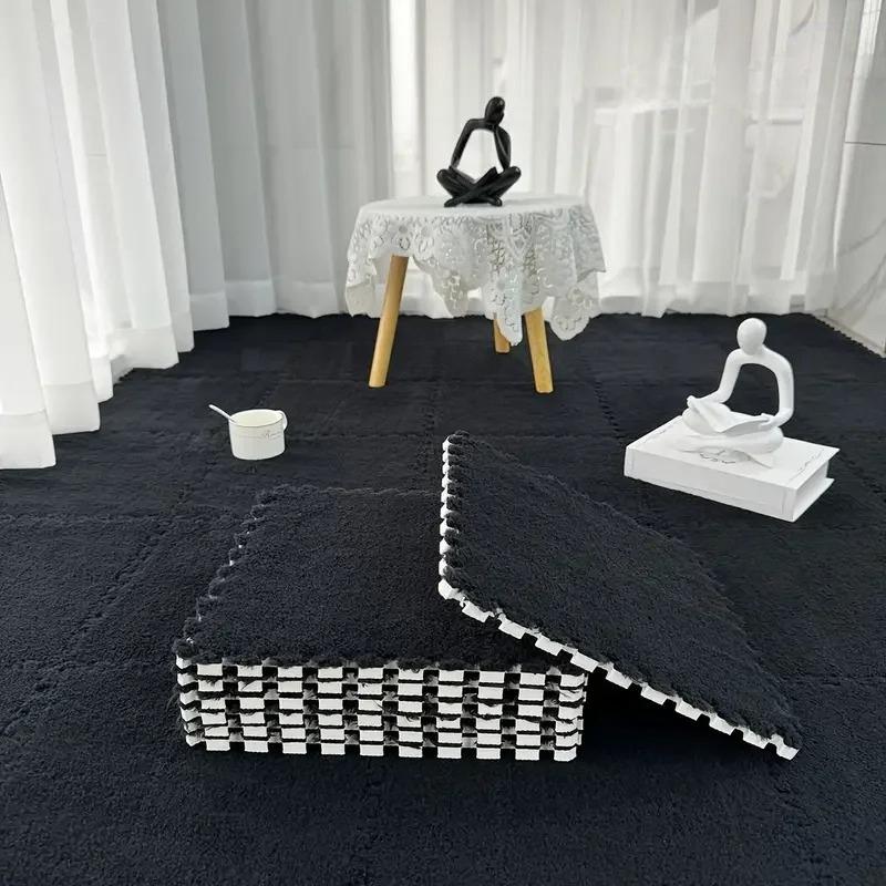 

Plush Puzzle Foam Floor Mat for Kids Thick Interlocking Fluffy Tiles with Border Square Rug Bedroom Baby Jigsaw Puzzle Play Mat 4 pieces