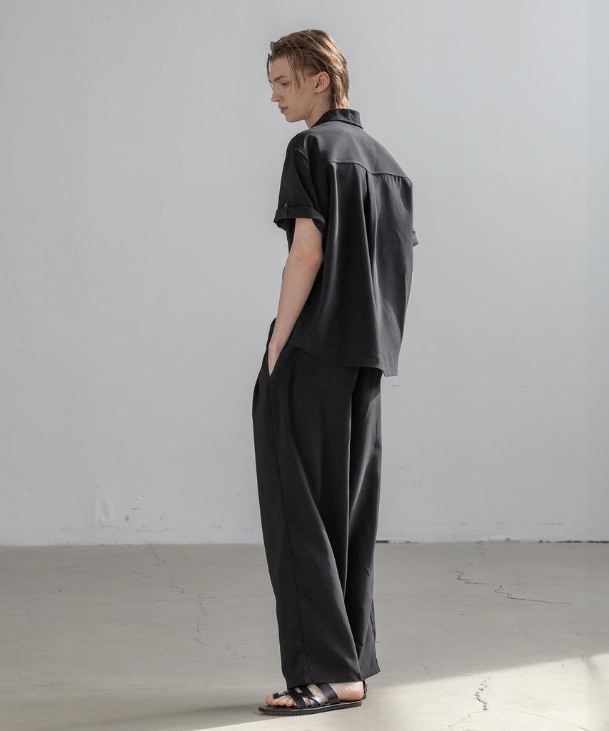 Dekkoloso [Set] Cool Linen-Like Short Sleeve Set [Black]