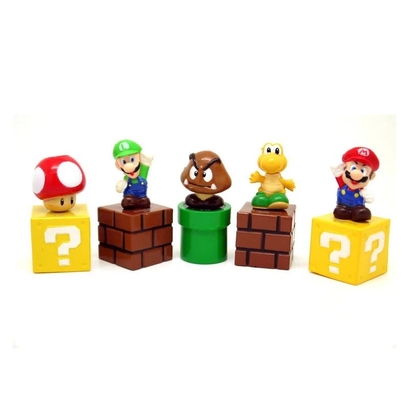 

5 шт./лот Фигурка Мультяшный Персонаж Super Mario Bros Коллекционная Кукла Модель Игрушка Луиджи Скромняга Гриб Настольное Украшение для Торта