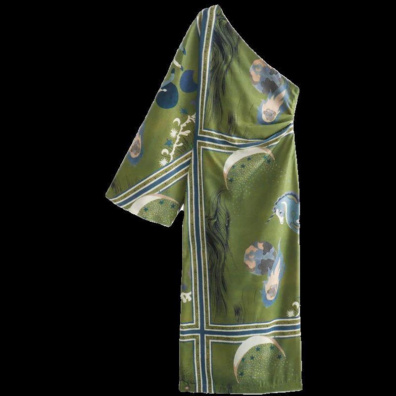 Fashion Wind 2024 Spring and Summer Women's Clothing Vintage Crumpled Decoration Silm Print Asymmetric Dress 2871138