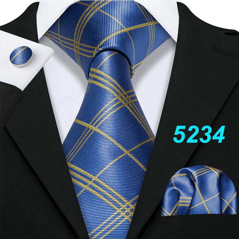 Barry.Wang Mens Striped Silk Tie Handkerchief Cufflinks Formal Necktie Set Designer