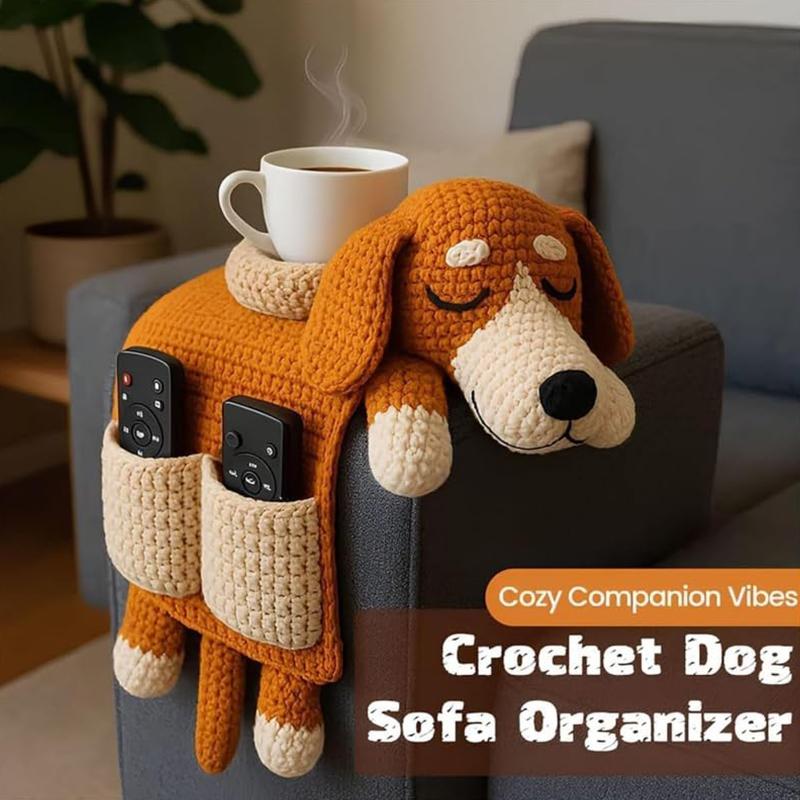 Borsa Portaoggetti a Forma di Divano per Cani all'Uncinetto, Decorazione Portaoggetti da Bracciolo per Divano Intrecciato per Animali Domestici, Con 2 Tasche e Un Portabicchieri