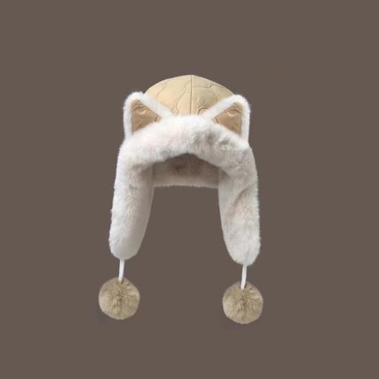 Lei Feng Hat Soft Plush Fox Ear Design Warm Imitation Rex Rabbit Fur Velvet Lined Adjustable Elastic Fit Riding Hat