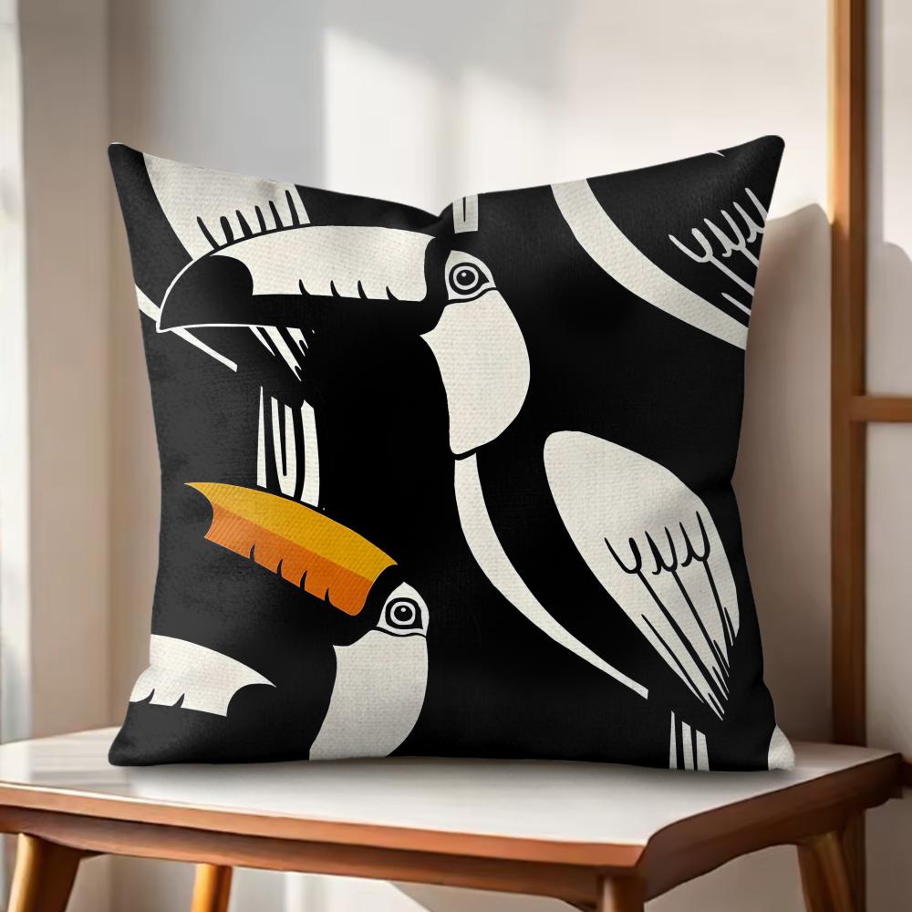 Toucan Cushion Cover Natural Linen Organic Fabric DoubleSided Printing Couch Pillow Covers Home Decor Gift