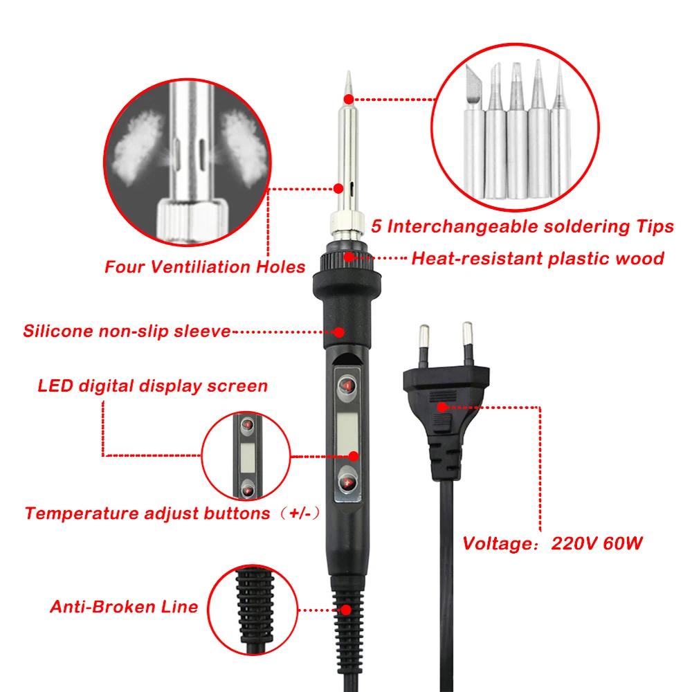 80W Digital Soldering Iron Kit: 17-in-1 Adjustable Temp (220V) with LCD, Multimeter & Replaceable Tips for Precision Welding
