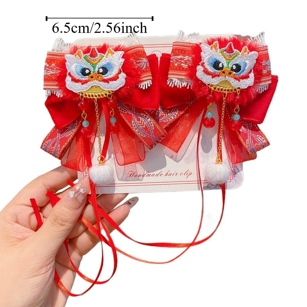 Lion Children's Chinese Hairpin Plush Ball Flower Embroidered Bow Headwear Tang Suit Golden Lock Hanfu Hair Accessories Festival