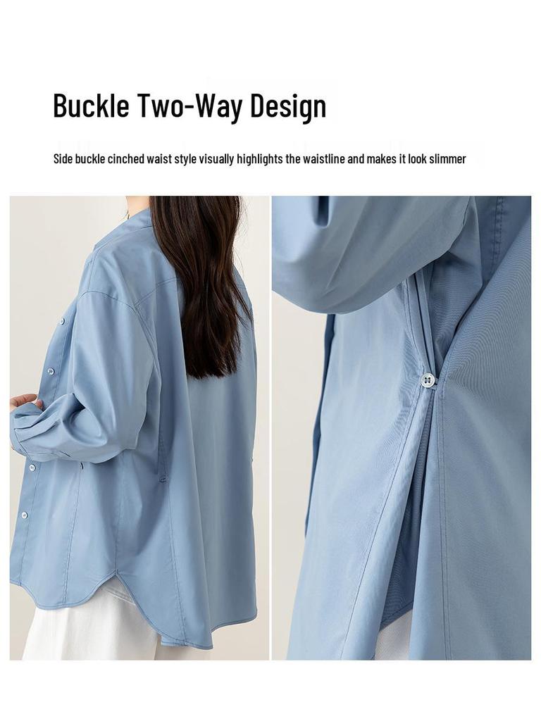 Xin Ge Women's Spring Slimming Long-Sleeve Anti-Wrinkle Waist-Cinching Shirt