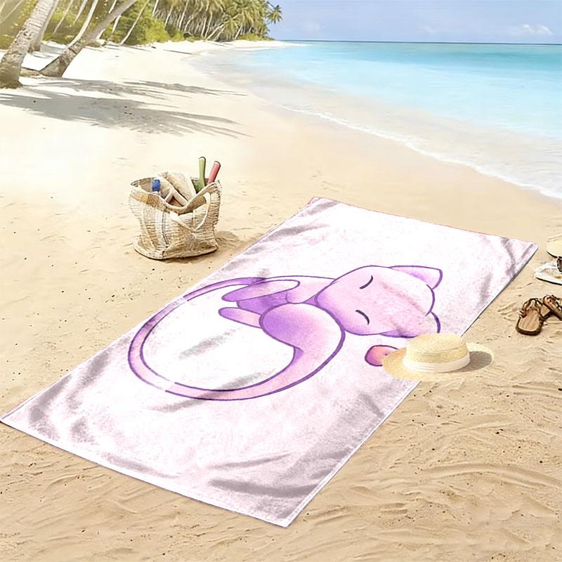 Mew Cartoon Print Beach Towel, Large Soft Quick Dry Towel for Beach Camping Swimming
