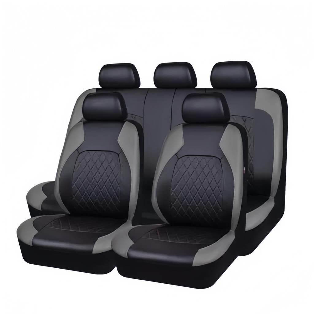 Enhanced 9PCS Universal Waterproof Car Seat Covers Full Set Front Back Protectors Quilted PU Leather with Hooks for All Vehicles
