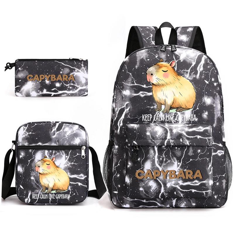 Capybara Animal Print 3Pcs Student Bookbag Set Shoulder Bag Pencil Case Children School Bag for Boys Girls Lightweight Daypack