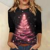 Women's Fashionable Casual Three Quarter Sleeve Christmas Printed Collar Pullover Top