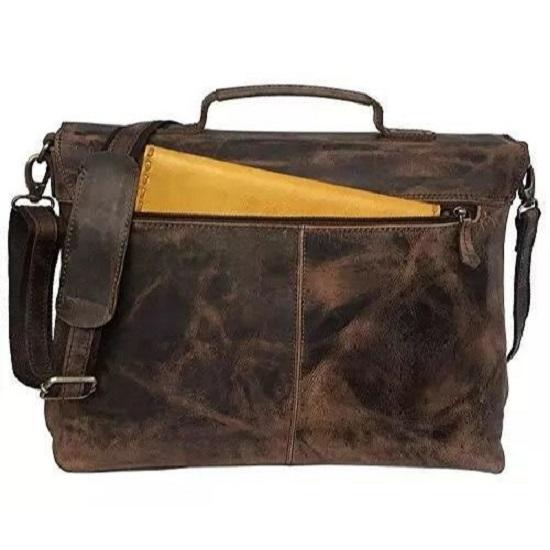 16 Inch Retro Buffalo Leather Laptop Messenger Bag Office Briefcase College Bag