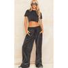 Womens High Waist Straight Wide Leg Trousers Velvet Casual Pants