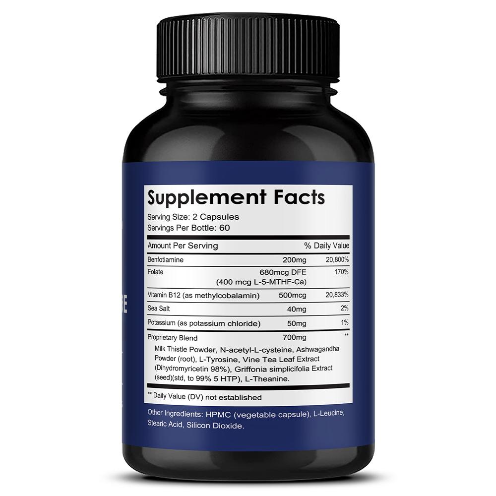 Benfotiamine Dietary Supplement, With Vitamin B12, Vine Tea Leaf Extract, 120 Capsules Per Bottle