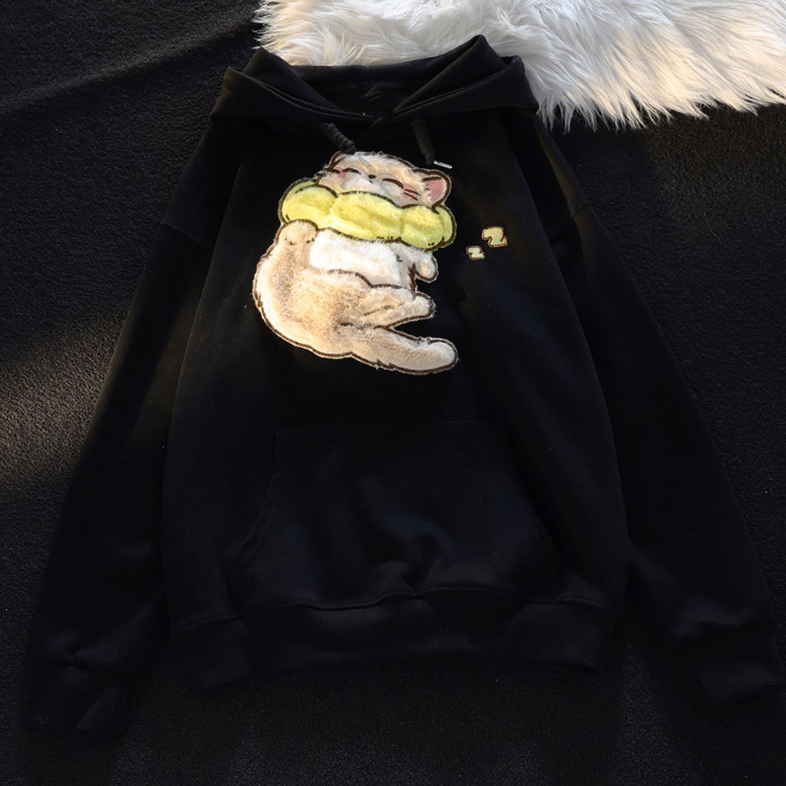 

Женская модная повседневная толстовка с длинным рукавом и круглым вырезом, пуловер, топ с карманами XL чёрный