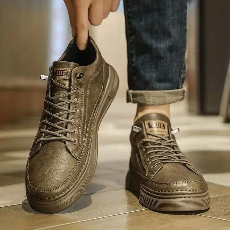 Men's Leather Brogue Shoes Round Toe Lace Up High Quality Fashion Footwear Offer Male Casual Shoe Common Free Delivery Shipping