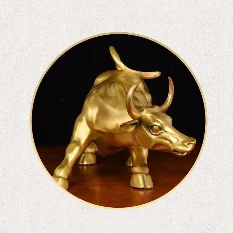 Wall Street Copper Bull Statue – Golden Charging Bull Figurine for Home & Office Decor, Luck and Success Gift