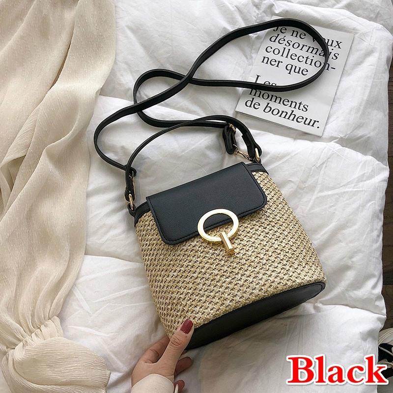 

Small Straw Bucket Bags For Women Summer Crossbody Bags Lady Travel Purses And Handbags Female Shoulder Messenger Bag Bolsa чорний