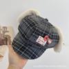 Cartoon Cute New Sweet Plush Rabbit Ears Bow Plaid Octagonal Hat Women's Autumn and Winter Versatile Beret Tide