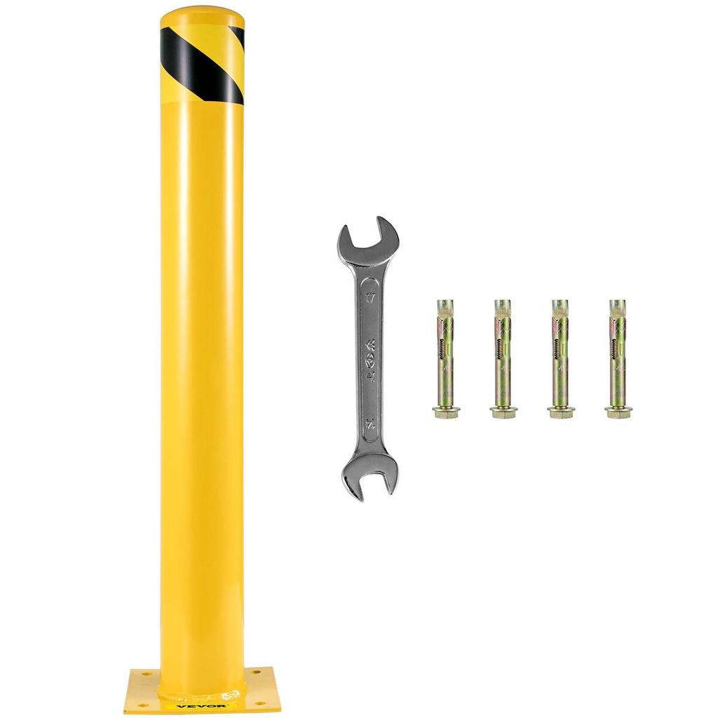 Safety Bollard, 42 Inch Height Bollard Post, 5.5 Inch Diameter Steel Pipe Safety Bollard Post, Yellow Steel Bollard, Steel Safety Bollard with 8