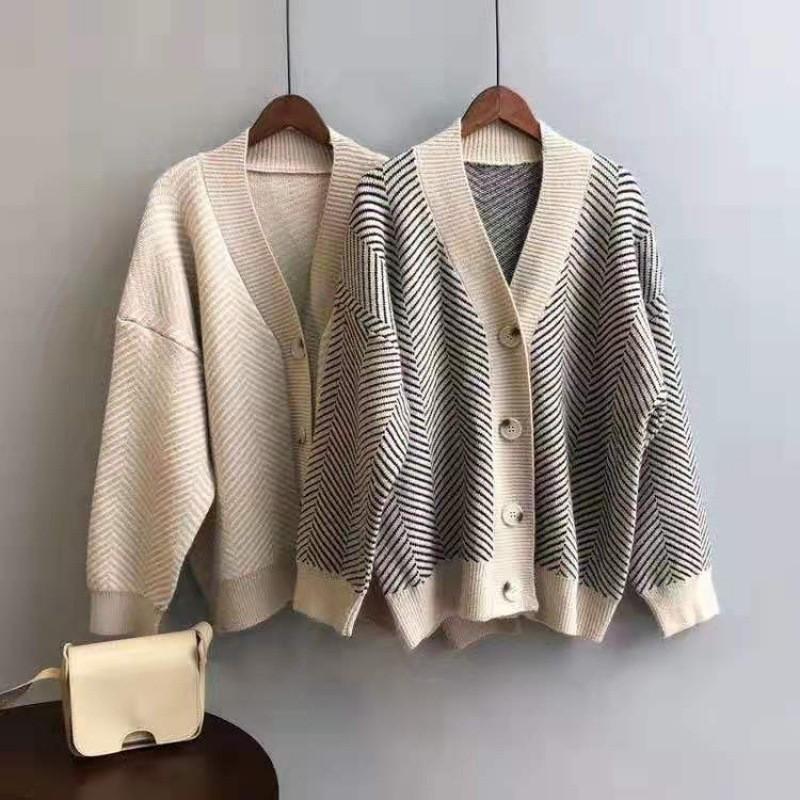 Autumn Winter Fashion Striped Cardigan Sweater Women Knitted Coats Female Long Sleeve Casual Knit Jacket Cardigans Tops Knitwear