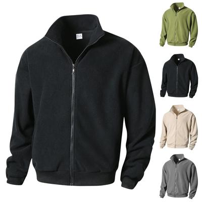 Men's Cardigan Keep Warm Wool Coat Plush Stand Collar Zipper Top Casual Fleece Coat Sweater