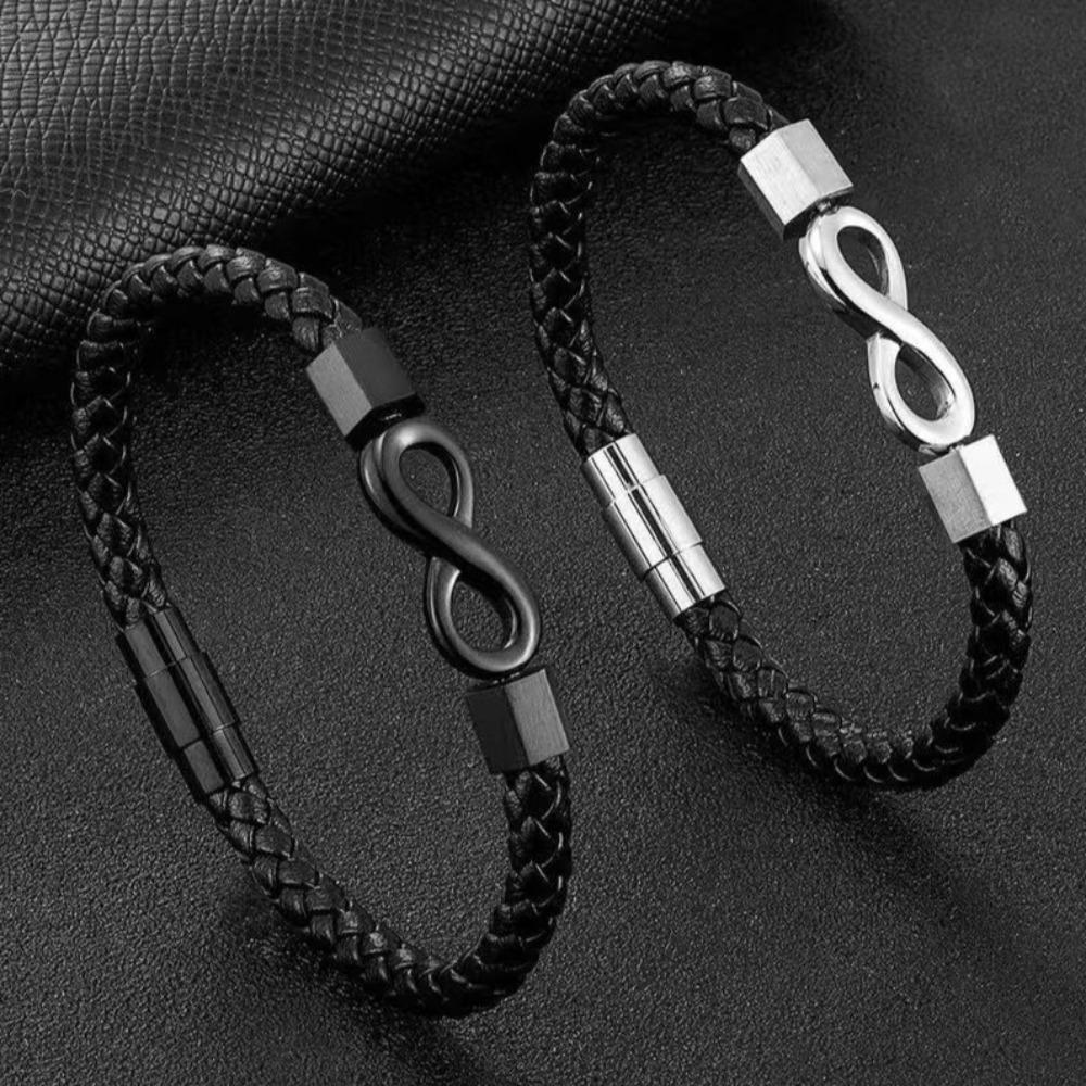 Jewelry Stainless Steel Hand-woven Leather Bracelet Personalized 8-character Men's Leather Rope