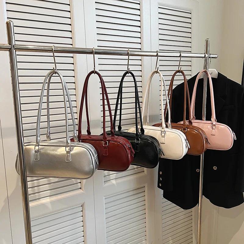 Fashion handbag with a bow for women simple underarm bag of solid color large capacity pillow bag