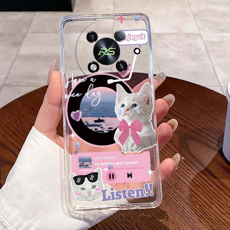 Casing For ITEL RS4 S666LN Case Aesthetic Fashion Cute Cat Cartoon Astronaut Soft Silicone Back Cover Transparent TPU Phone Case