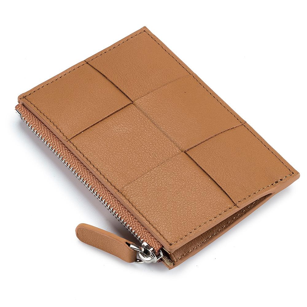 Neue Kartenetui Damen Visitenkartenetui Ultradünnes exquisites Reißverschluss Multifunktionales kariertes Wechselgeldfach Tragbarer Kartenhalter Weben