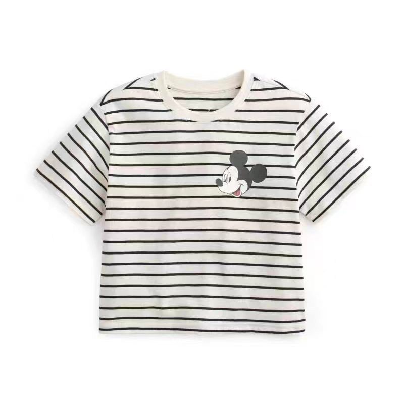 Summer Kids Pure Cotton T-shirt Loose Men's Girls' Short-Sleeved Shirt Stripes Half-Length Sleeve Thin Cartoon 90-Size 150