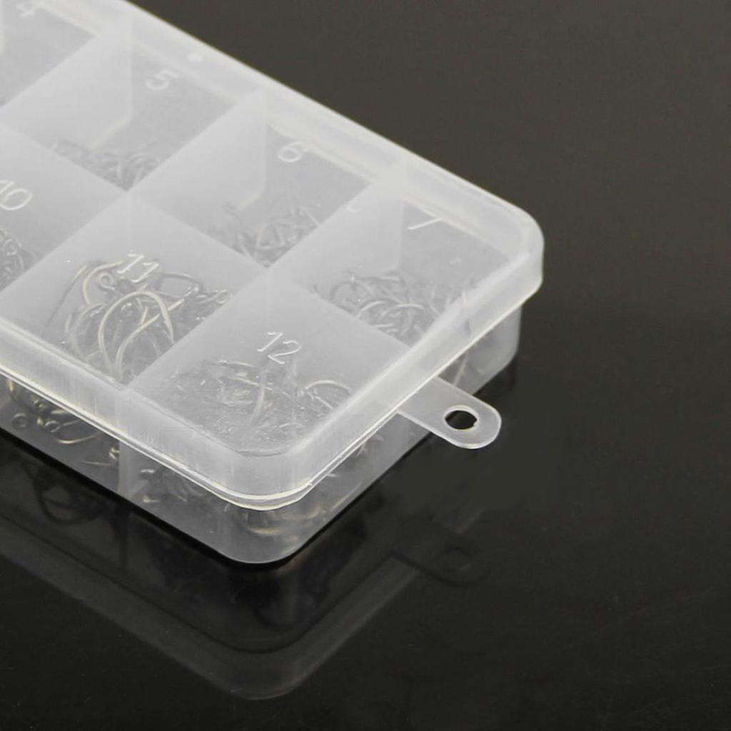 500Pcs 10 Sizes Assorted Sharpened Fishing Hooks Lures Baits with Tackle Box
