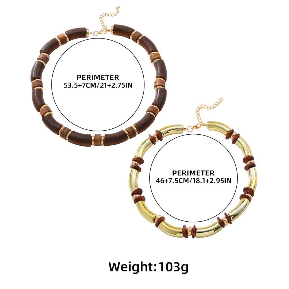 Exaggerated Necklace Bracelet Set Gold Plated Neck Chain Brown Wood Bracelet Female Jewelry Set