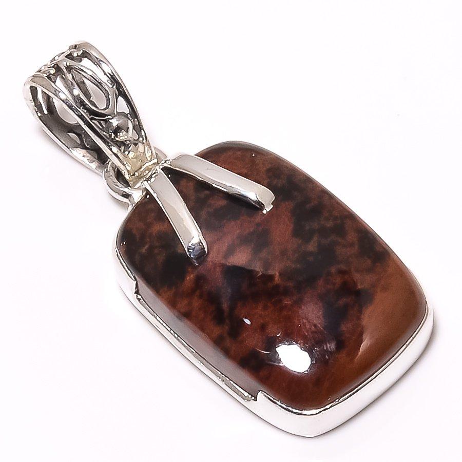 Natürlicher Mahagoni Roter Obsidian 925 Massiv Sterlingsilber Geschenk Anhänger 1.50" m7s83