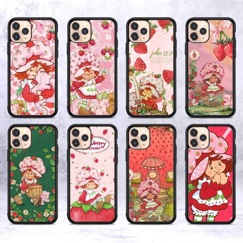 Animated S-Strawberry S-Shortcake Phone Case For IPhone 17 16 Pro Max 11 12 13 14 15 Hard PC+TPU Bracket Back Cover